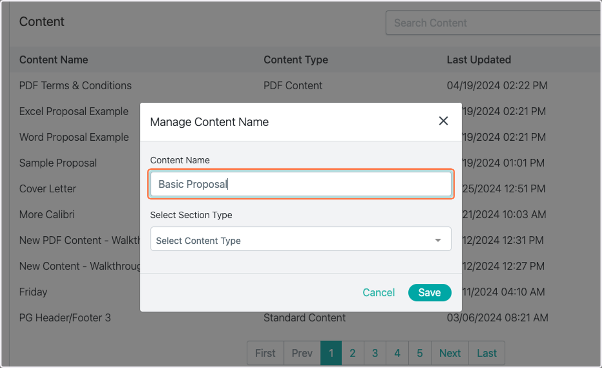Type the name of your content