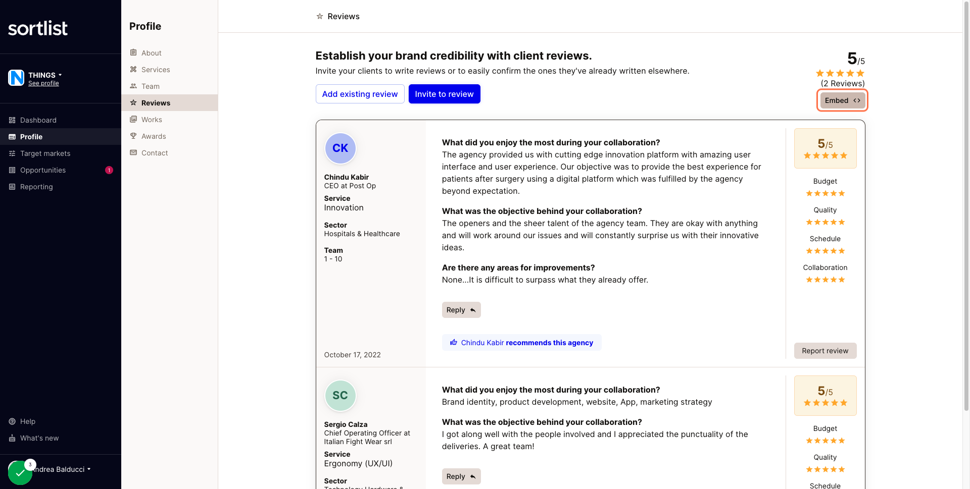 Click on Embed
