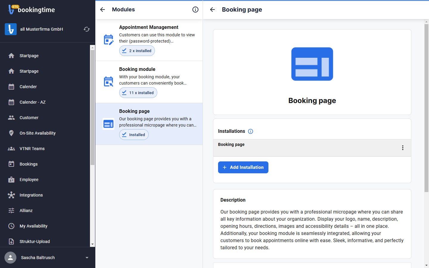 Click on Booking page