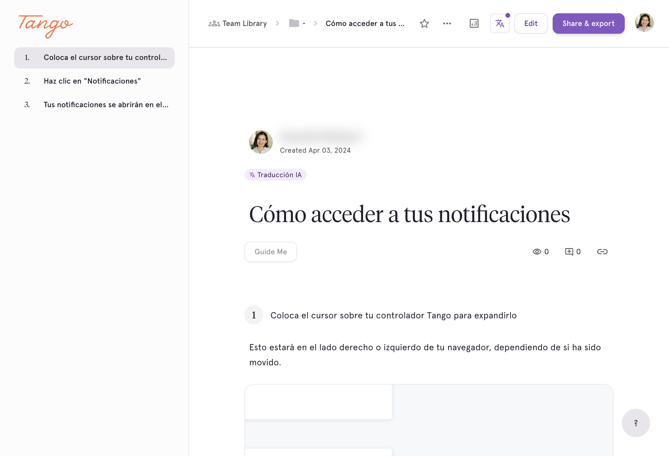 To share your translated workflow, click on Share & export