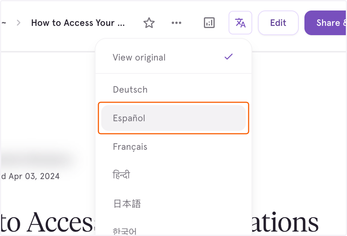 Click on a language from the list.