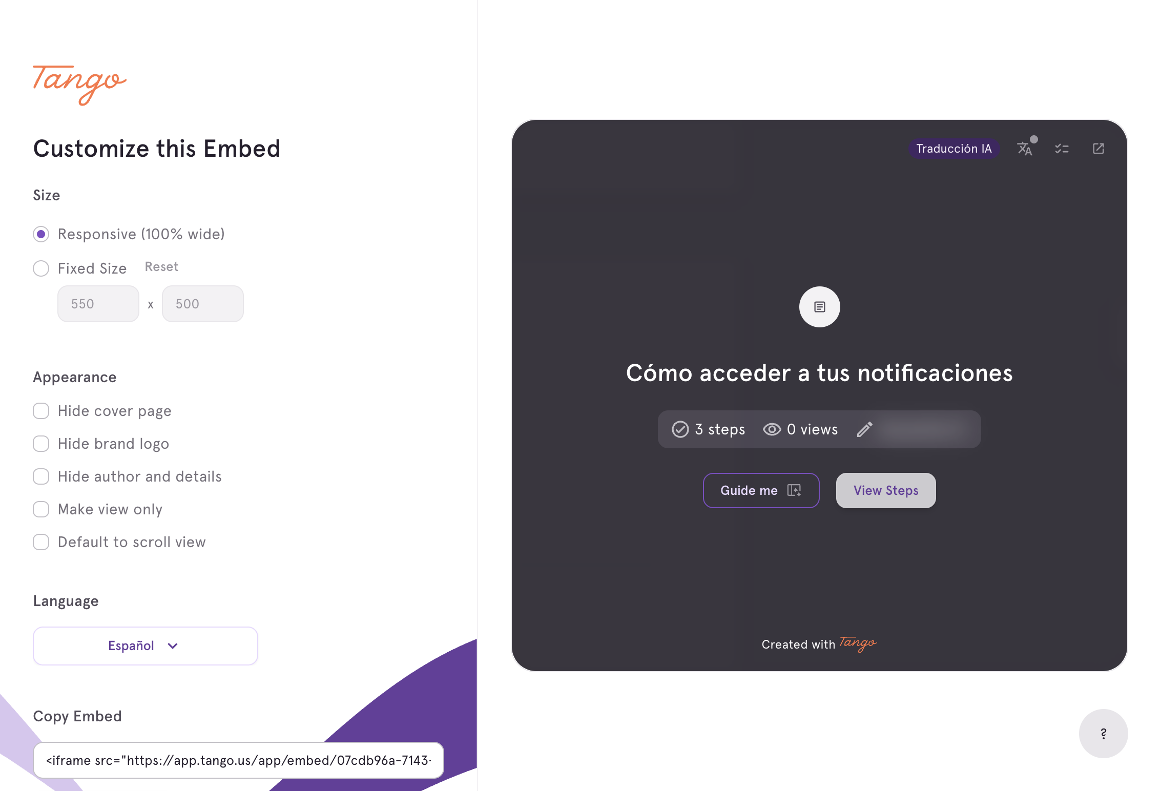 Click View Steps to preview the embedded workflow steps.