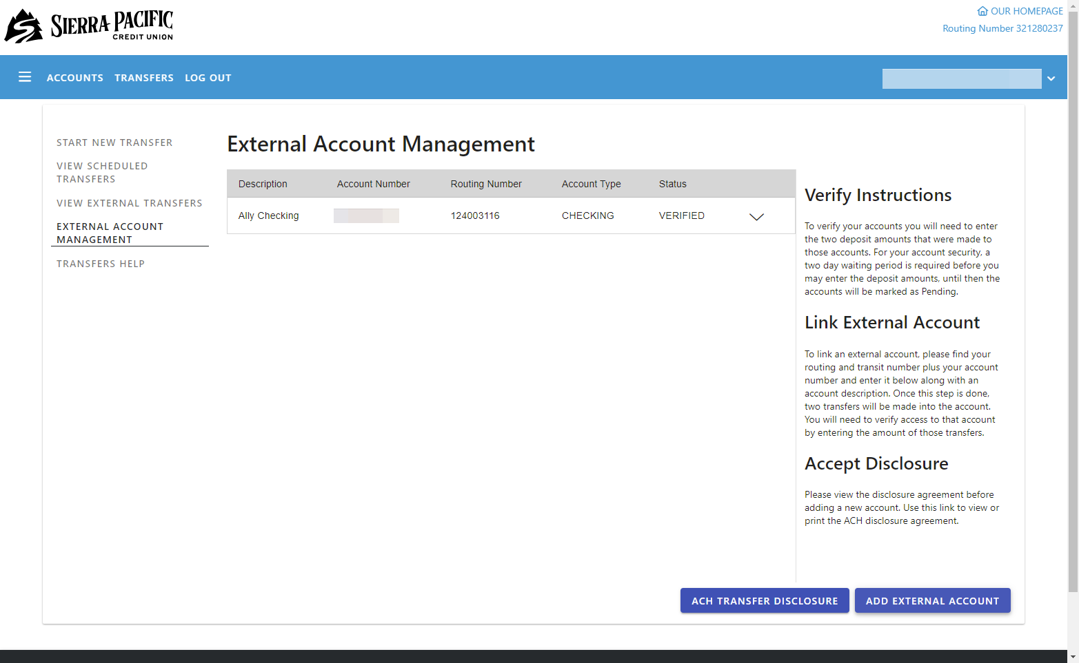 Click on ADD EXTERNAL ACCOUNT