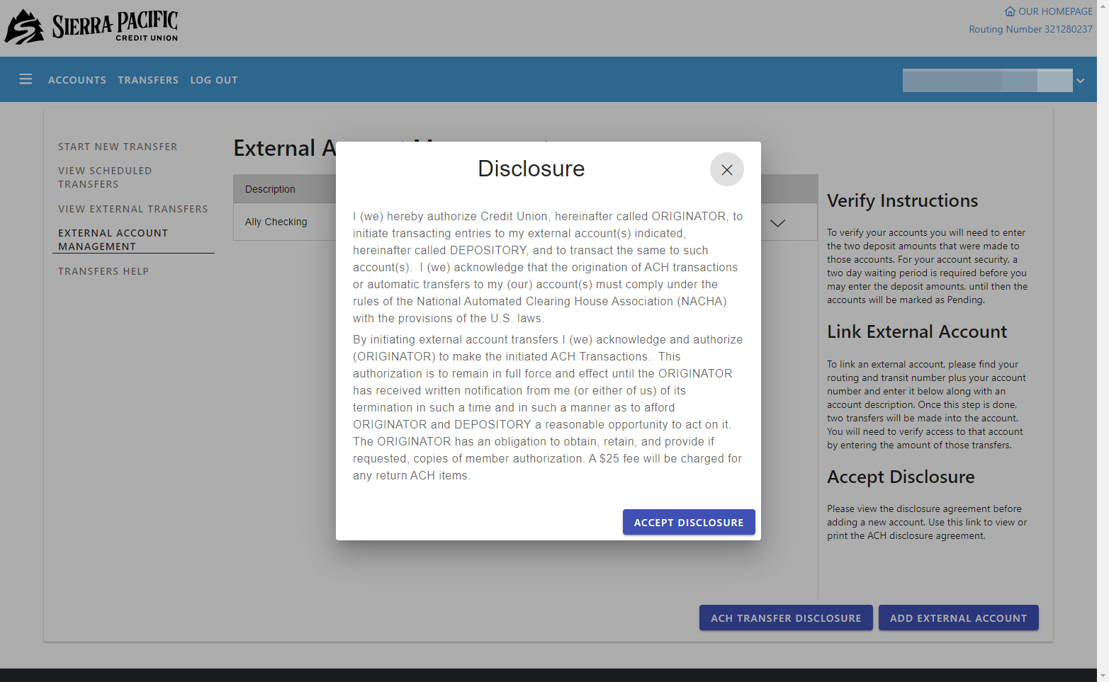 Review the disclosure (Click to continue)