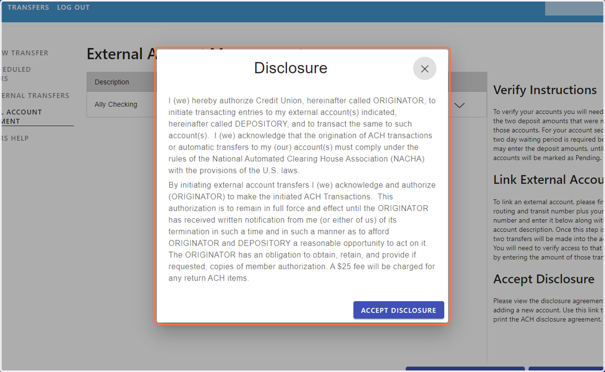 Review the disclosure (Click to continue)