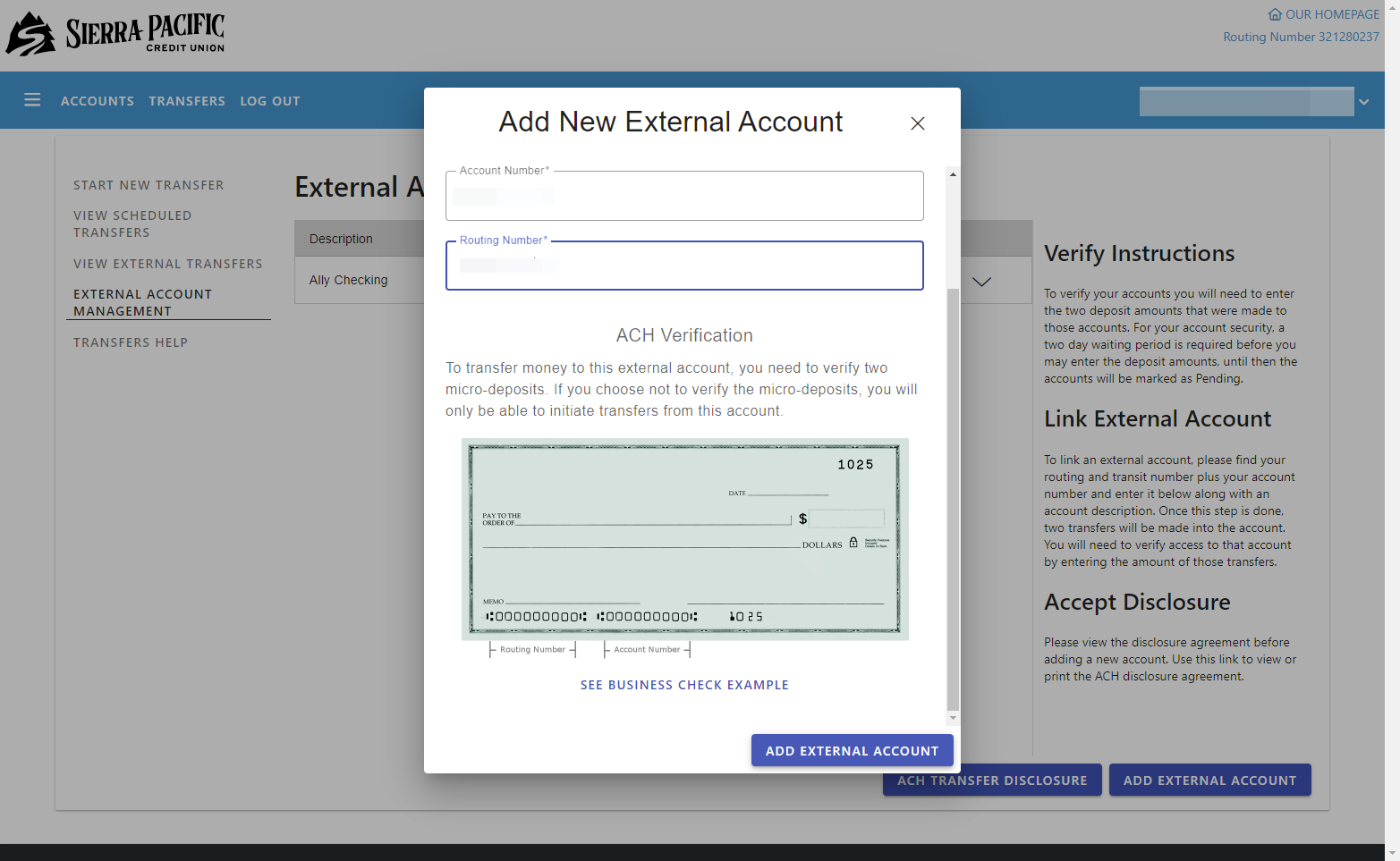Click on ADD EXTERNAL ACCOUNT