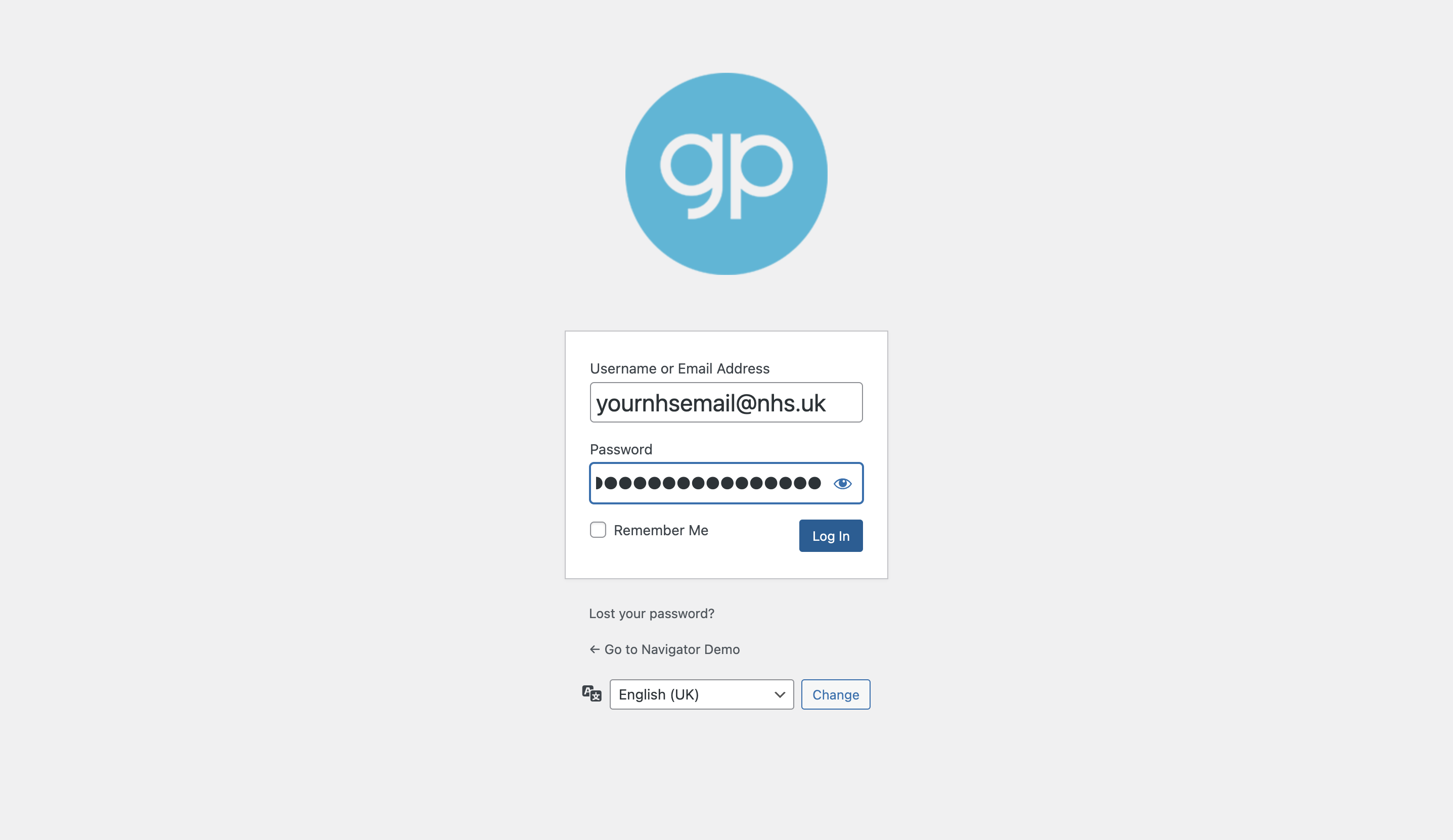 The Log In button selected