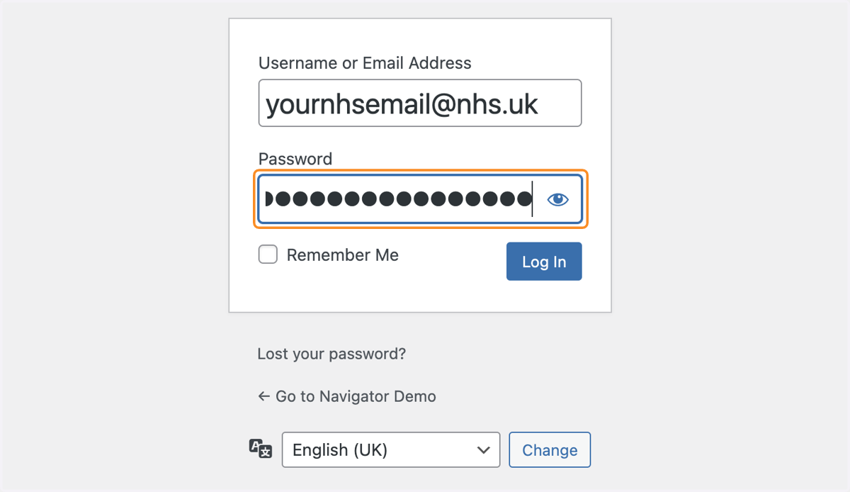 A password typed into the Password box.