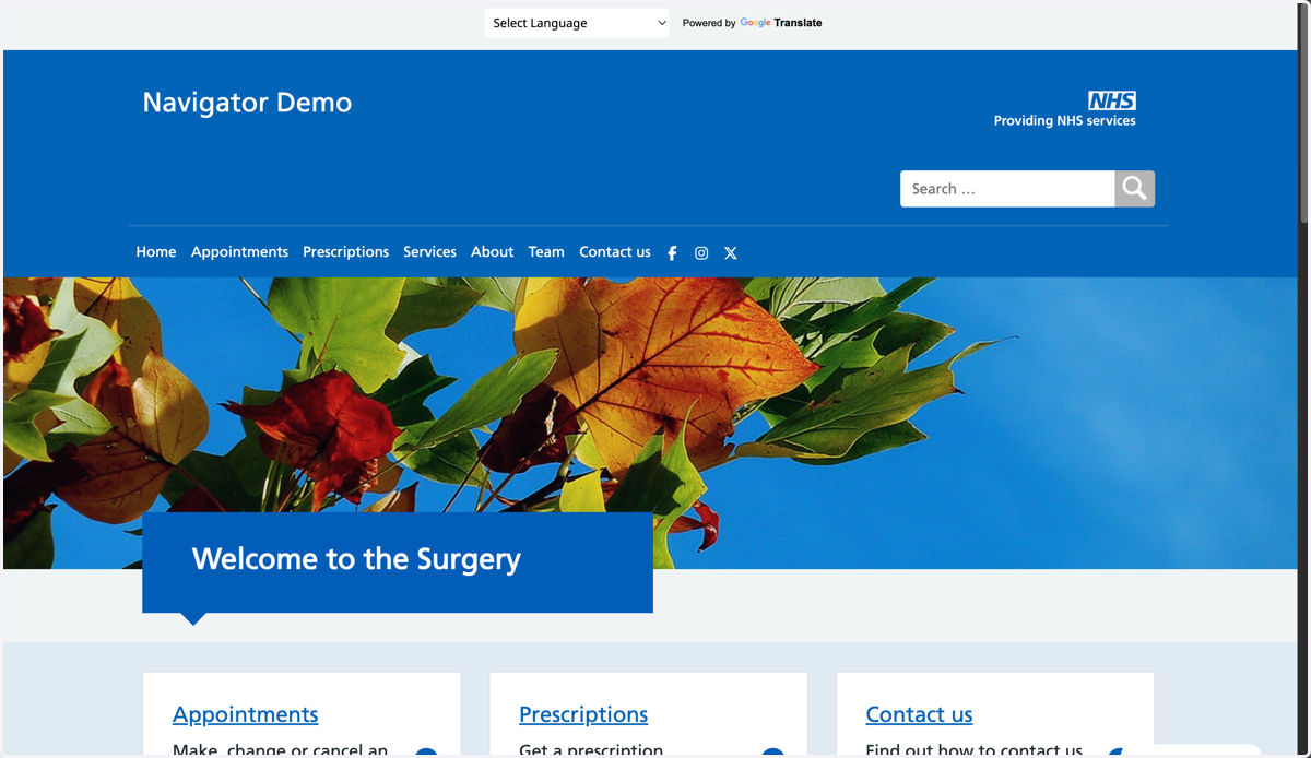 The homepage of a Navigator website.