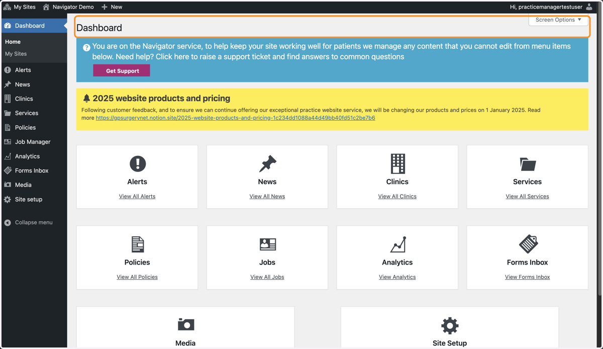 The Navigator Dashboard.