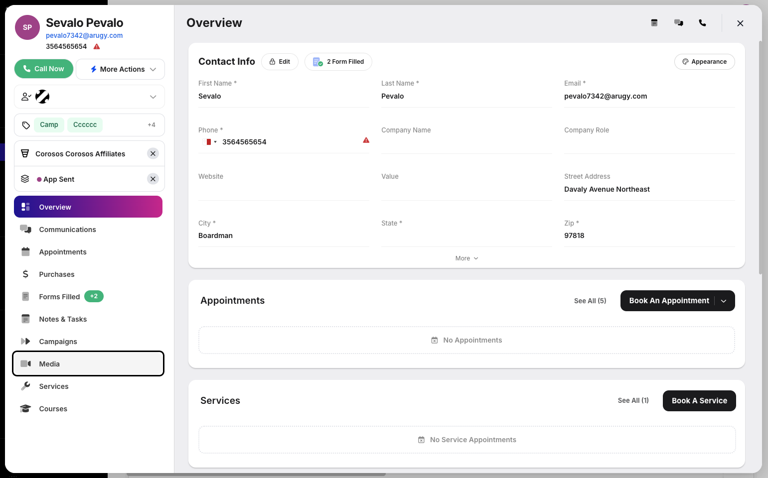Step 3: The Customer Modal will appear. Click the Media tab, located under the Campaigns tab.