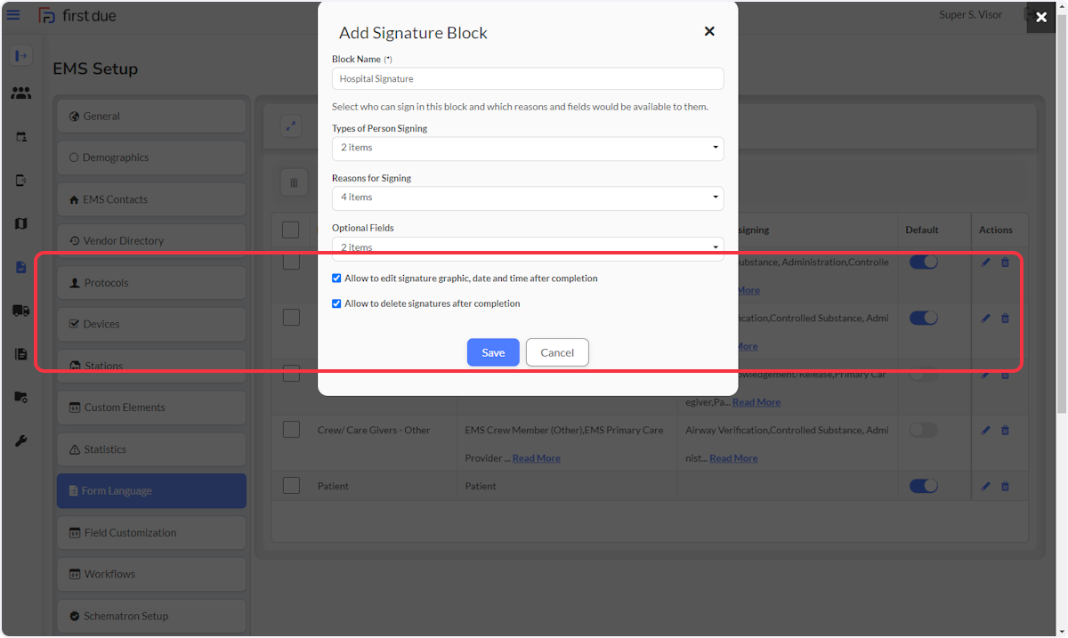 Choose to enable or disable signature edits for the selected block after the report is completed.