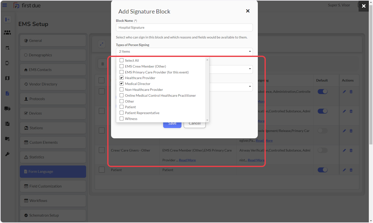 After defining the Block Name, choose which type of person(s) can sign within the selected block.