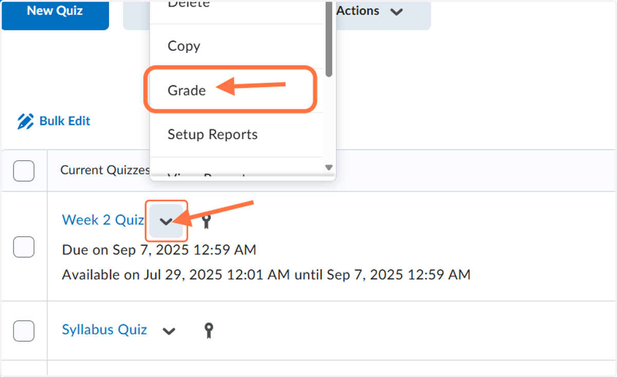 Click on the down arrow and then click Grade