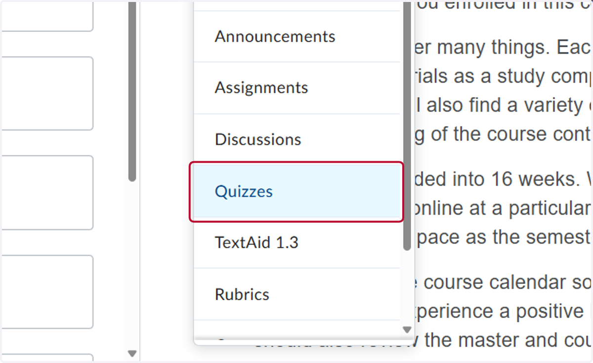 Click on Quizzes
