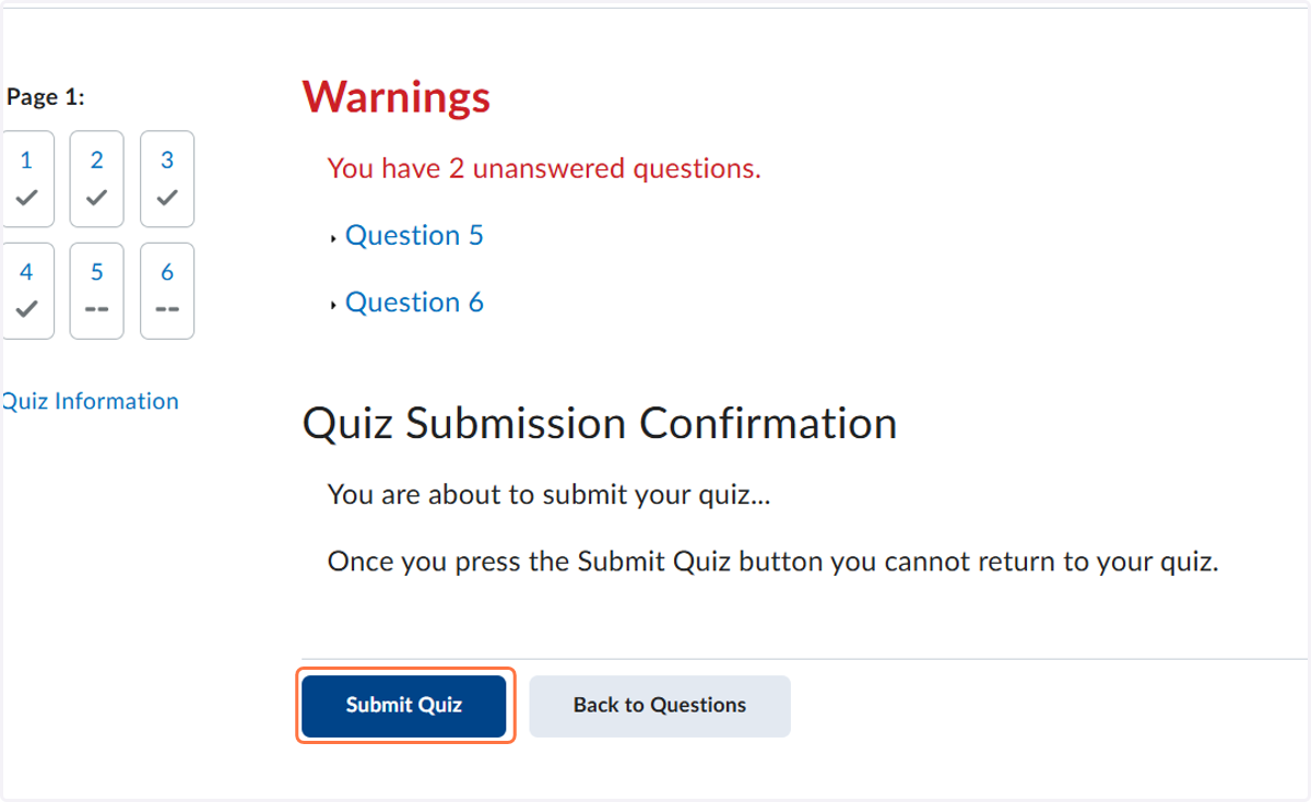 Click on Submit Quiz one more time