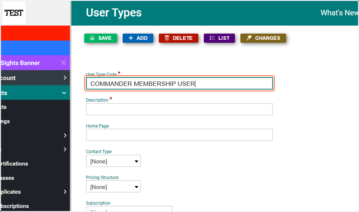User Type Code