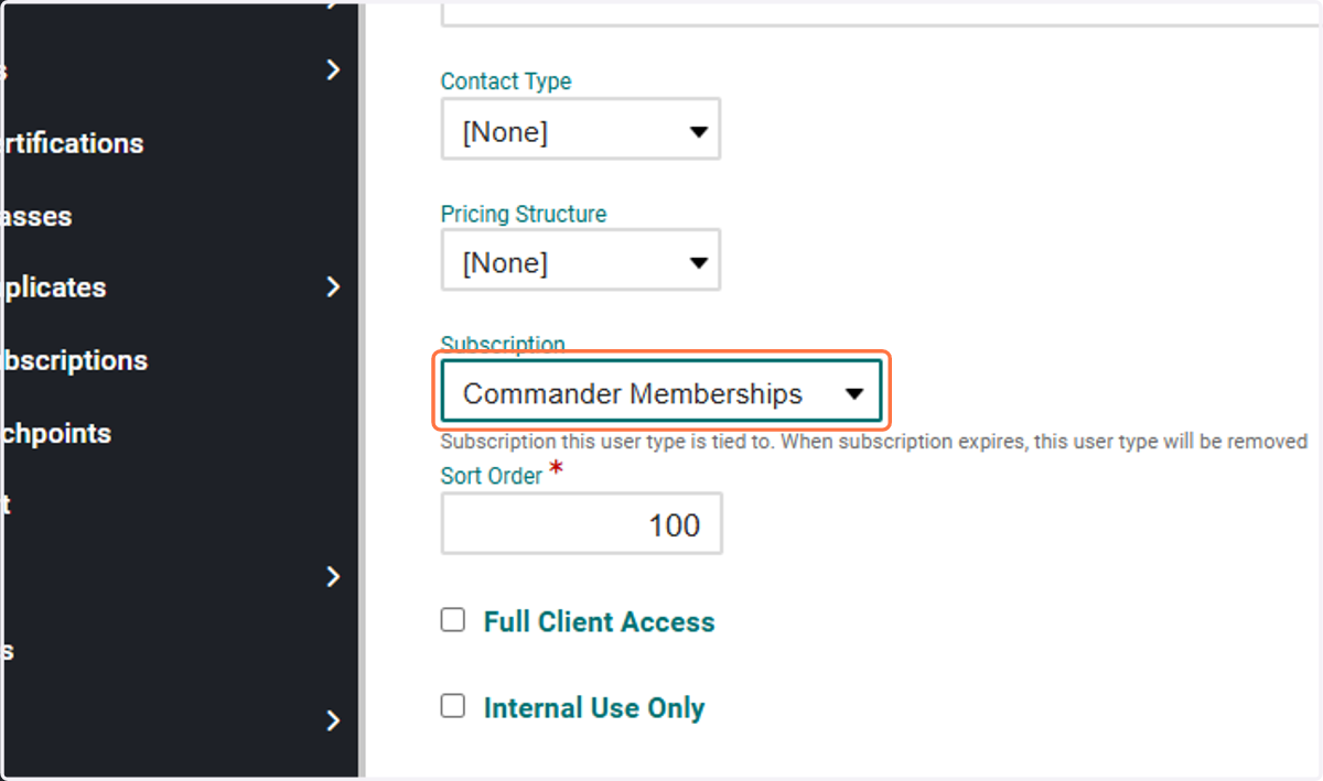 Subscription Drop Down Box