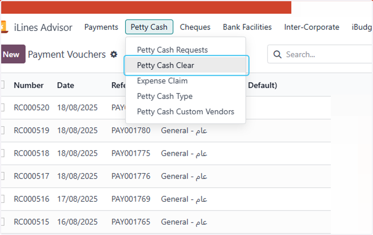Click on Petty Cash Clear