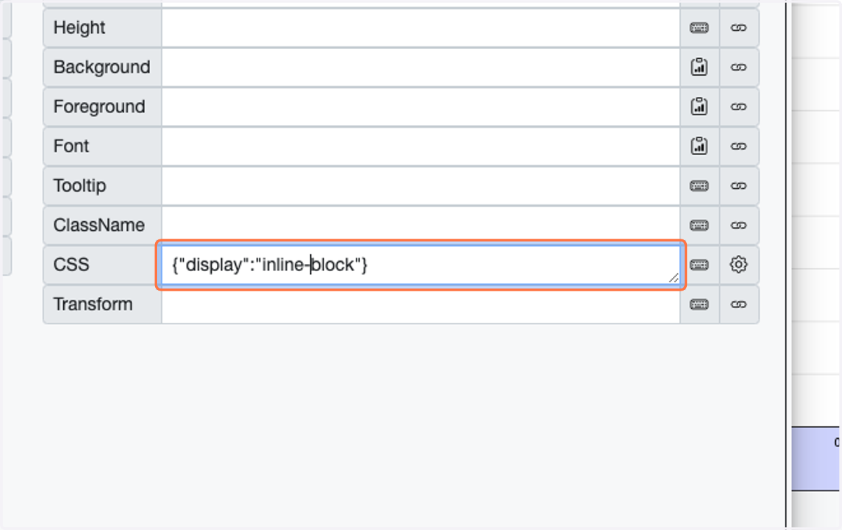 Type "{"display":"inline-block"}"