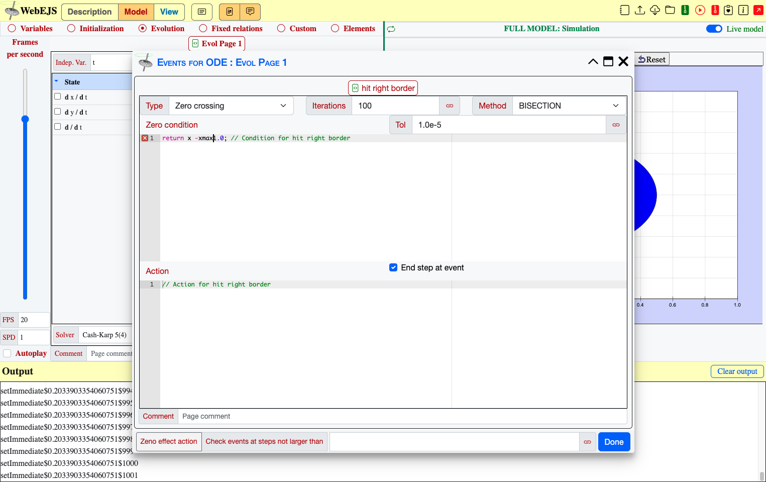 Type "return x -xmax1.0; // Condition for hit right border "