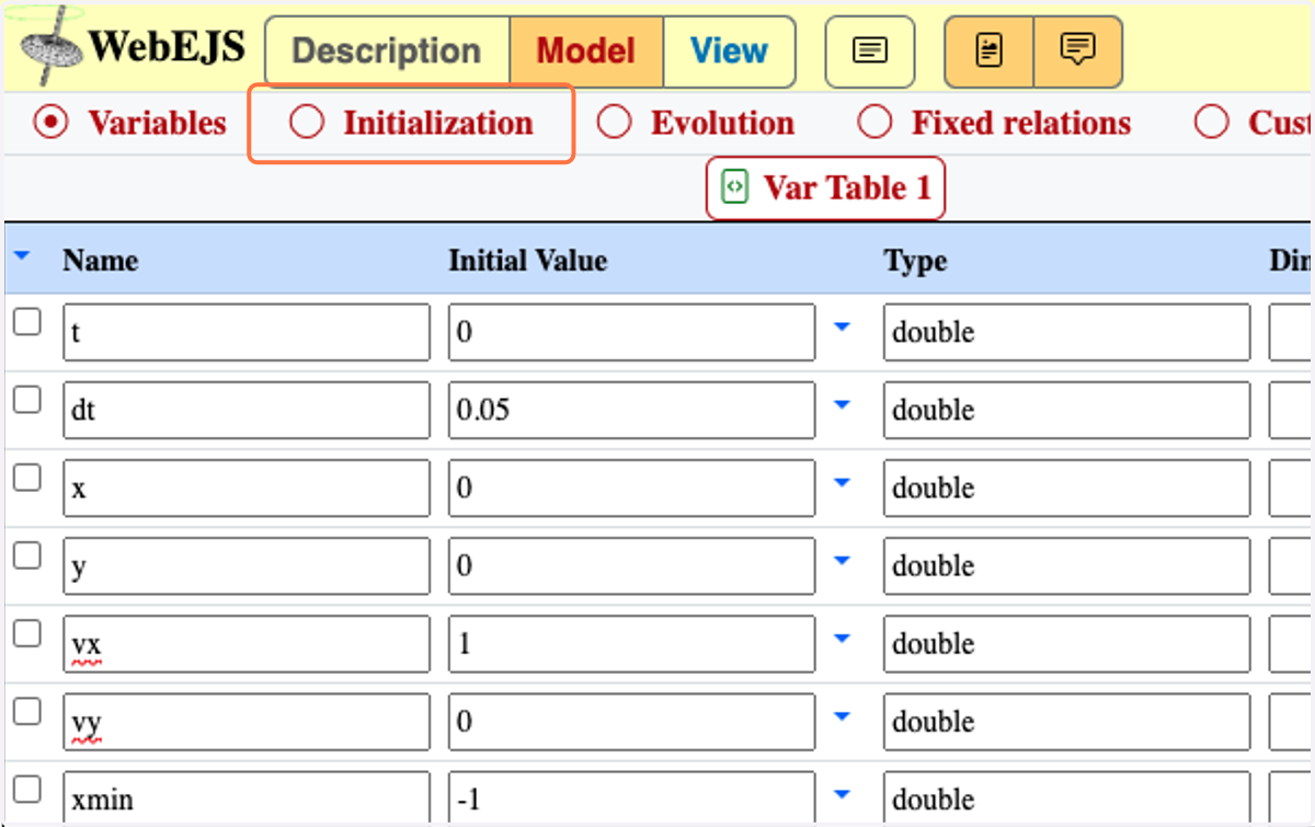Click on Initialization