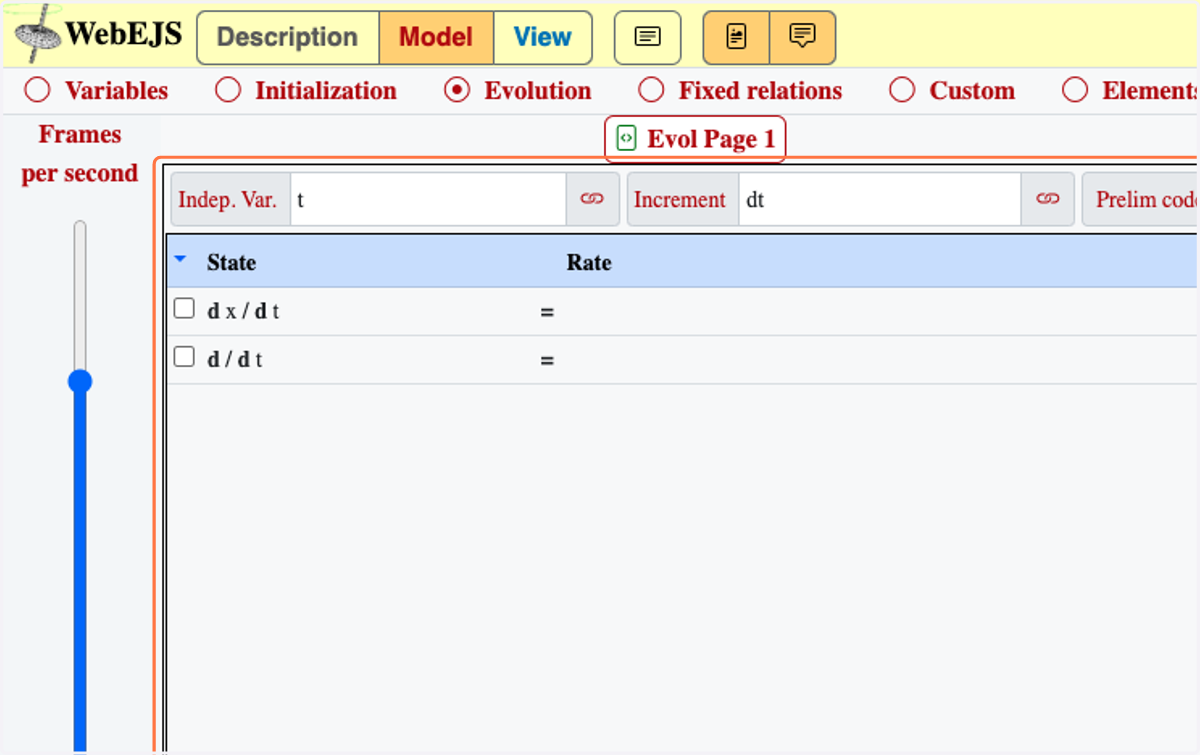 Click on Evol Page 1, at the d/dt to try to insert the variable y