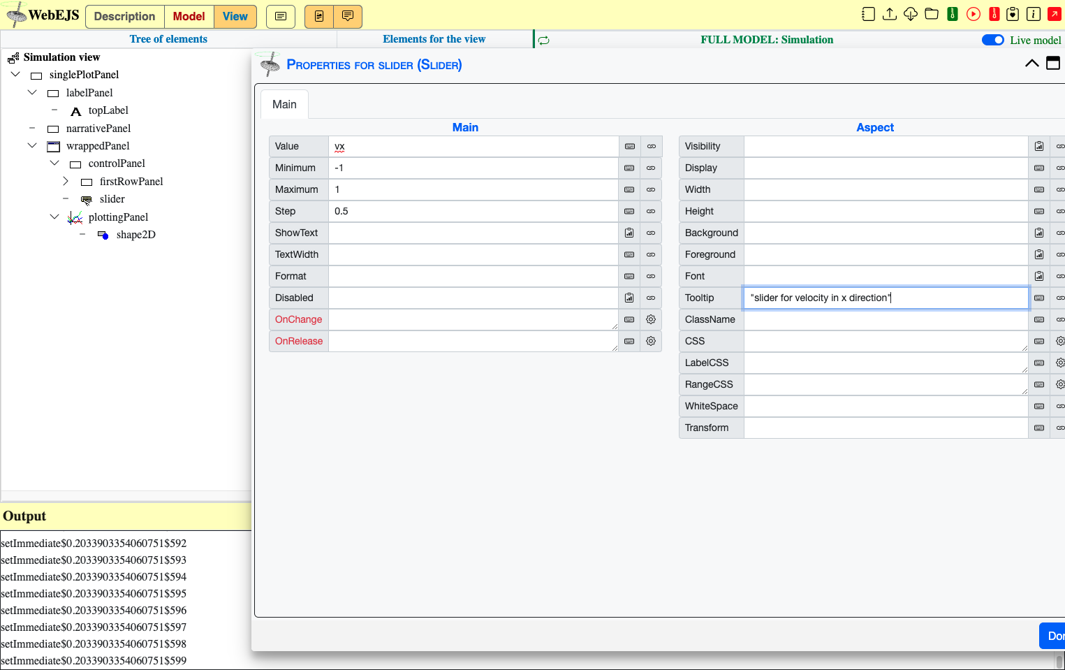 Type ""slider for velocity in x direction""