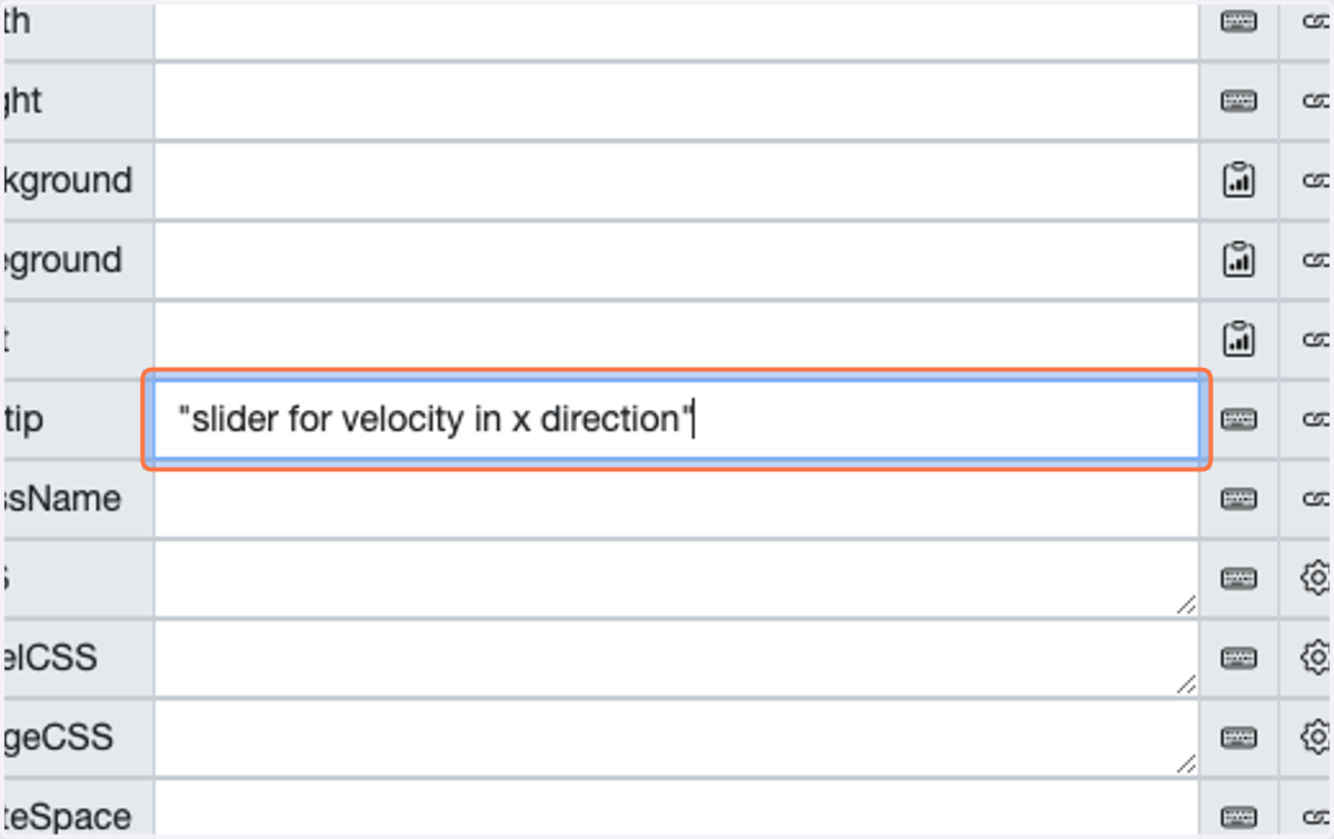 Type ""slider for velocity in x direction""