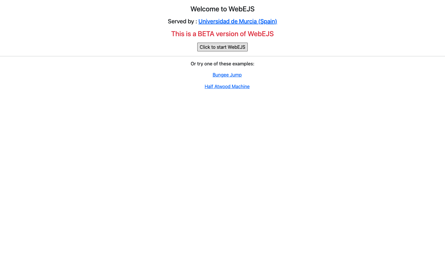 Click on Click to start WebEJS