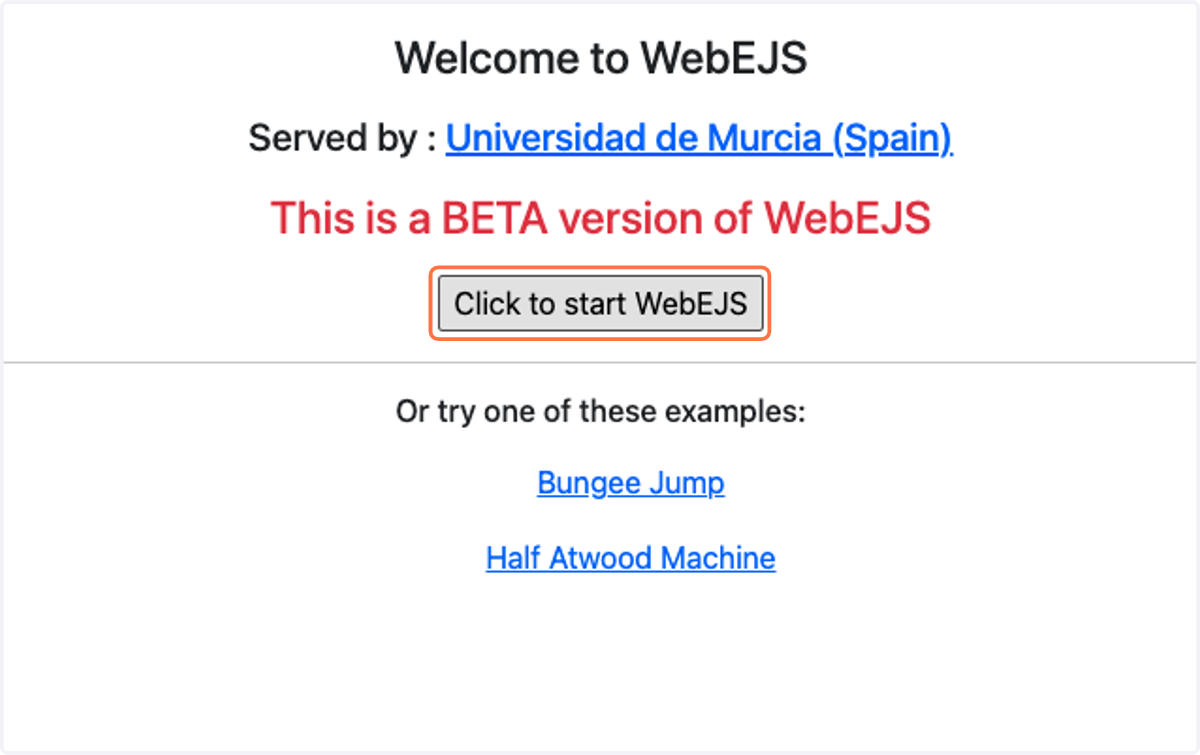 Click on Click to start WebEJS