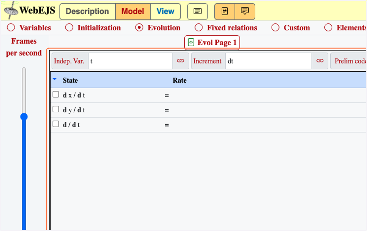 Click on Evol Page 1, on the right of the = sign to try to add the Rate value for dx/dt