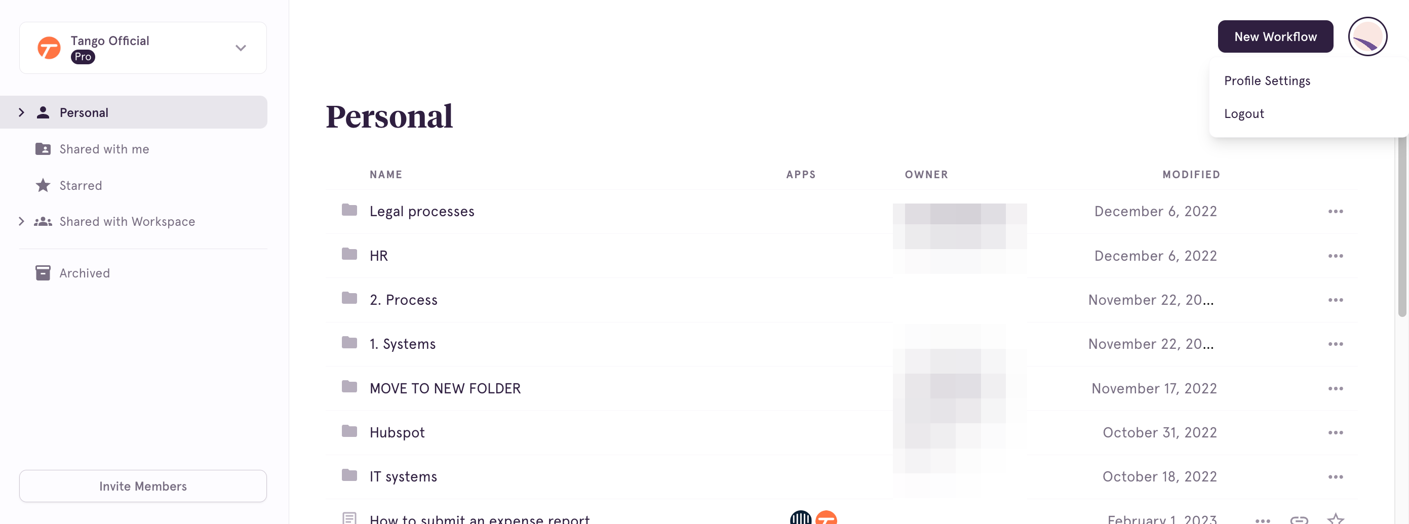 Confirm you are in the desired Shared Workspace