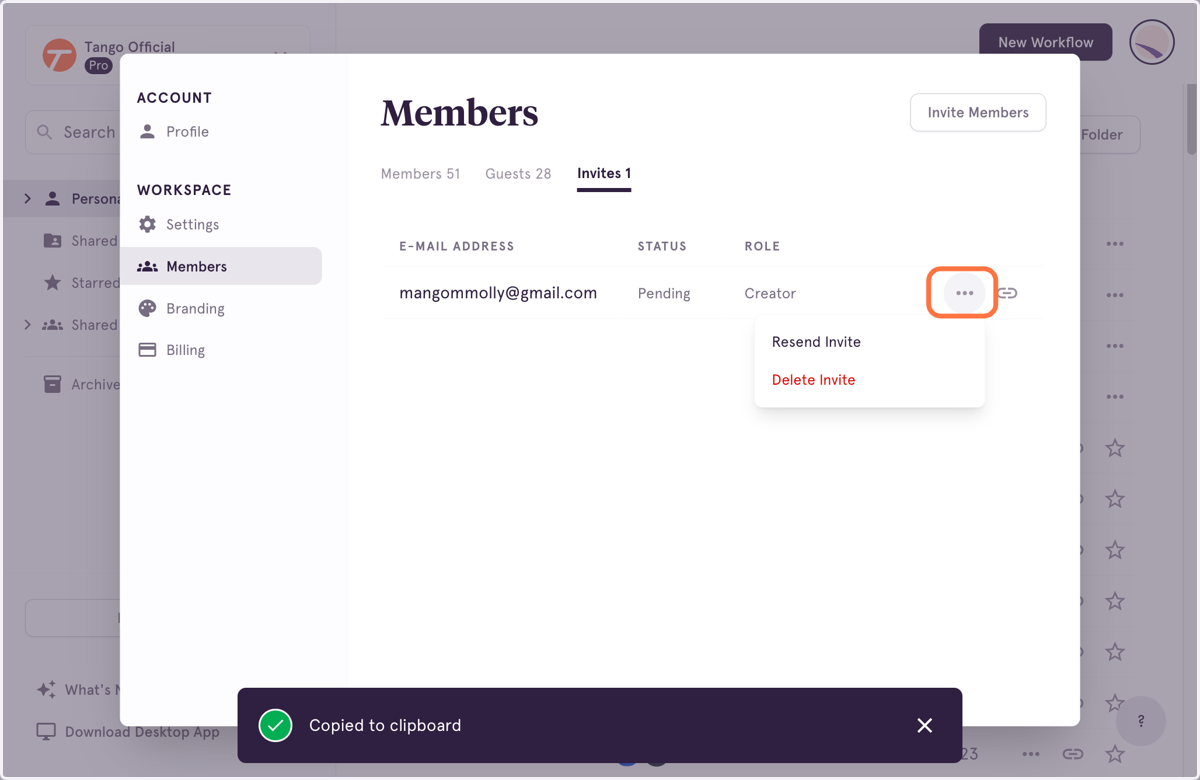 Click on the action menu…