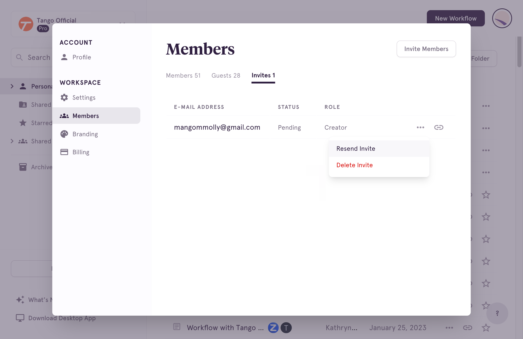 Click on Resend Invite if you need to re-send an invitation email