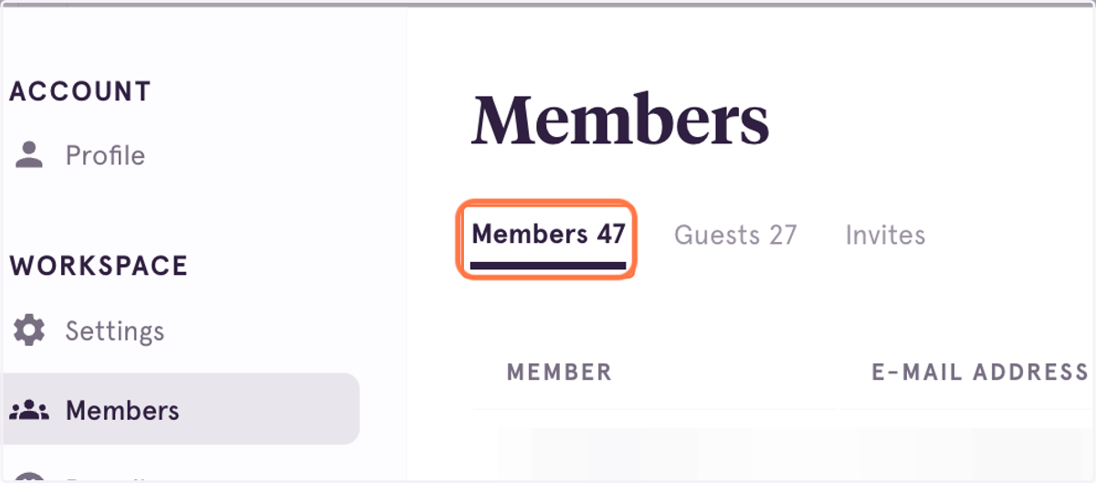 Click on Members again to view active Workspace members