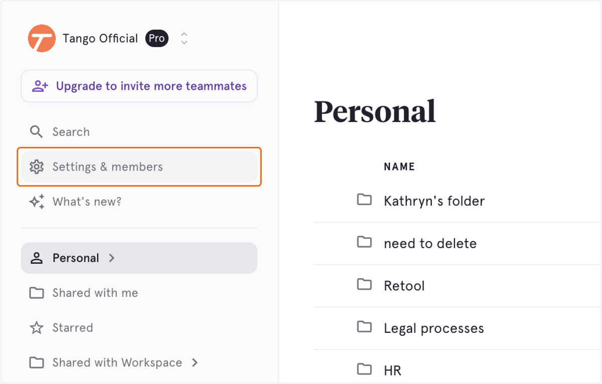 Click on Settings & members