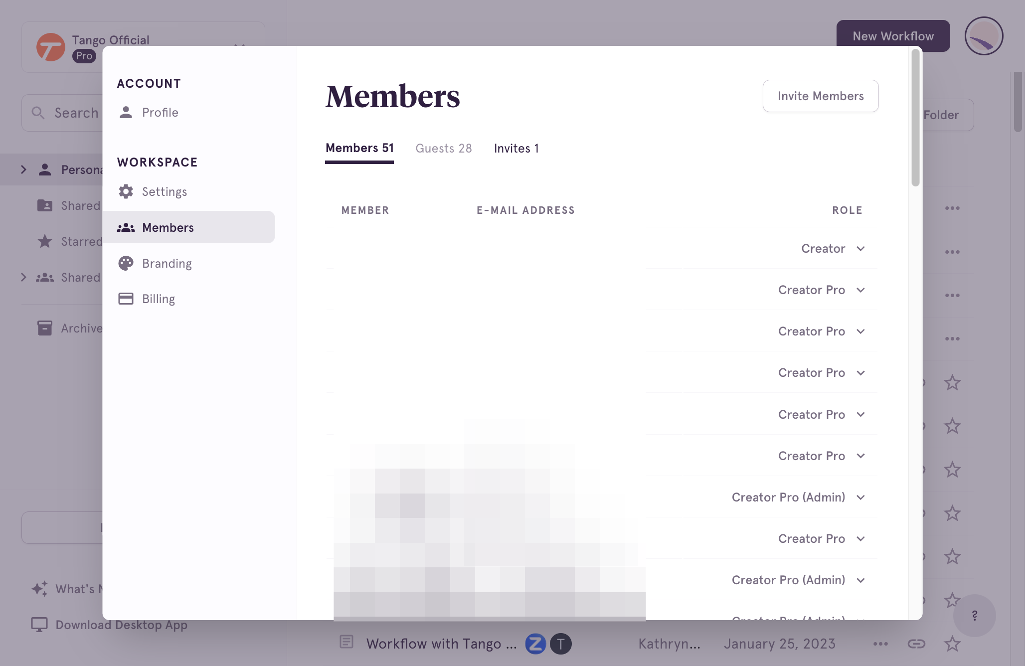 Click on Invites to view outstanding Workspace invitations