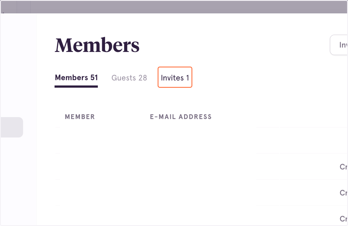 Click on Invites to view outstanding Workspace invitations