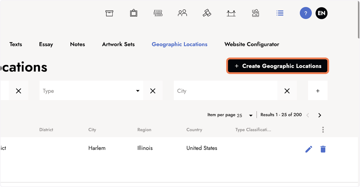 Click + Create Geographic Locations