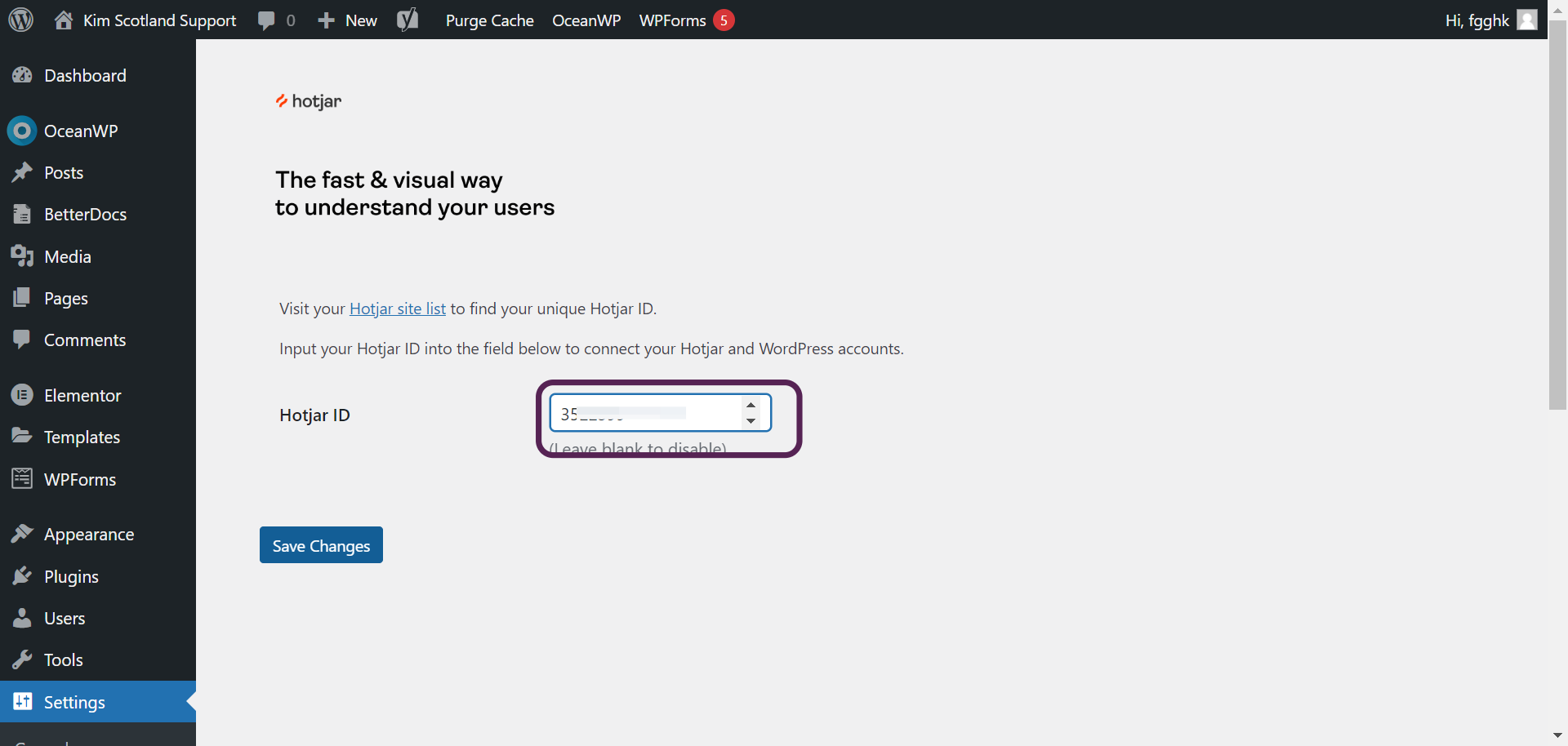 Add your site ID then click Save