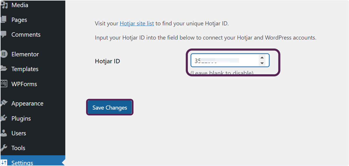 Add your site ID then click Save