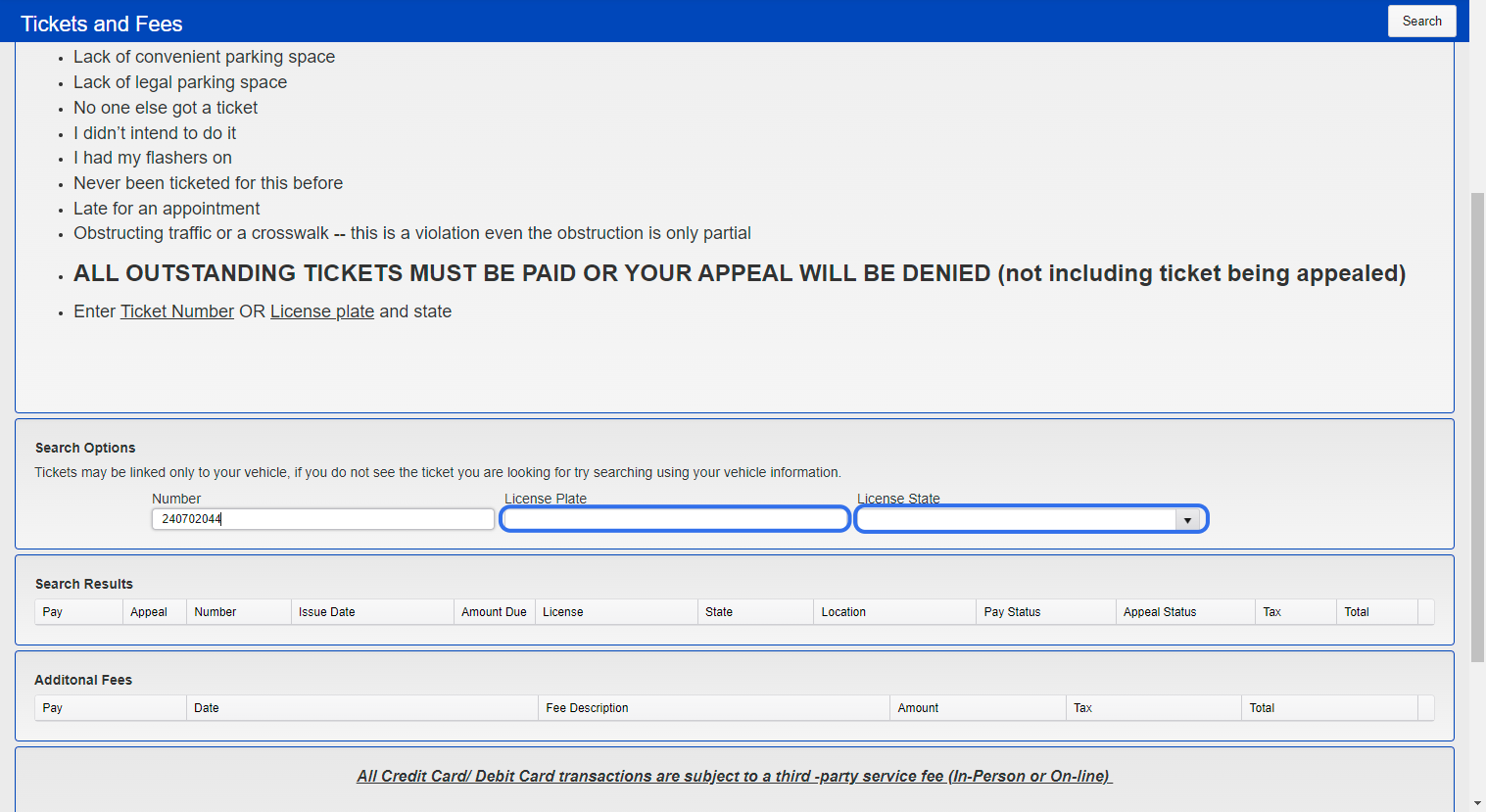 Enter your Citation number. If you do not have it, enter the License Plate, and select the State of issue.