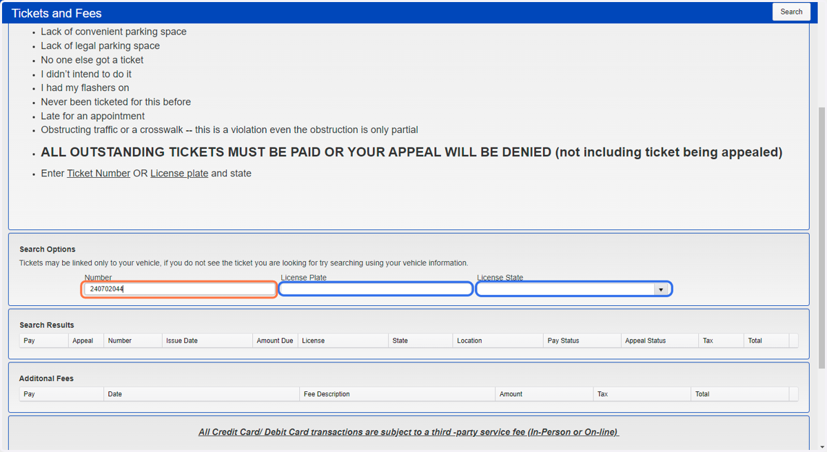 Enter your Citation number. If you do not have it, enter the License Plate, and select the State of issue.