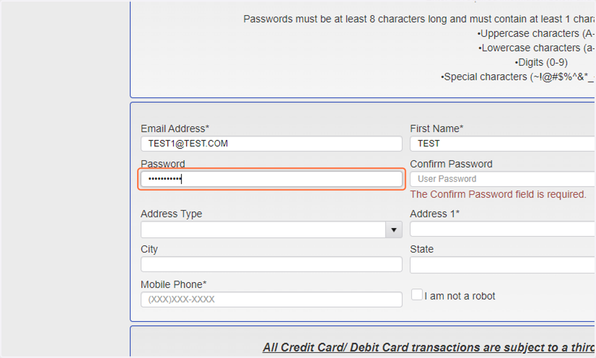 Enter in a password