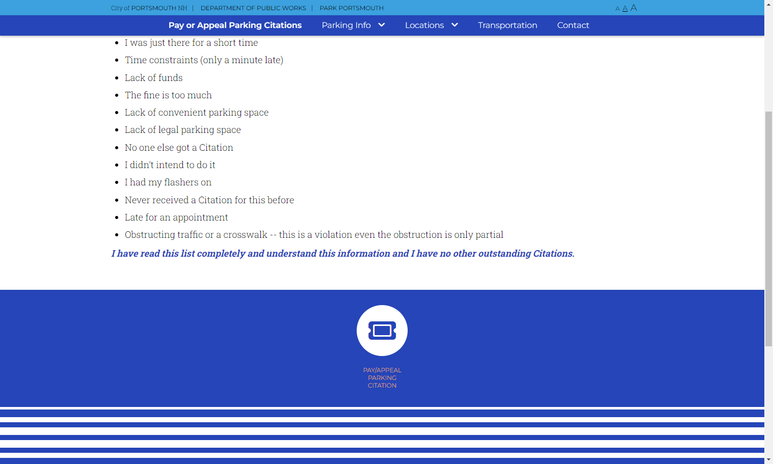 Click on PAY/APPEAL PARKING CITATION
