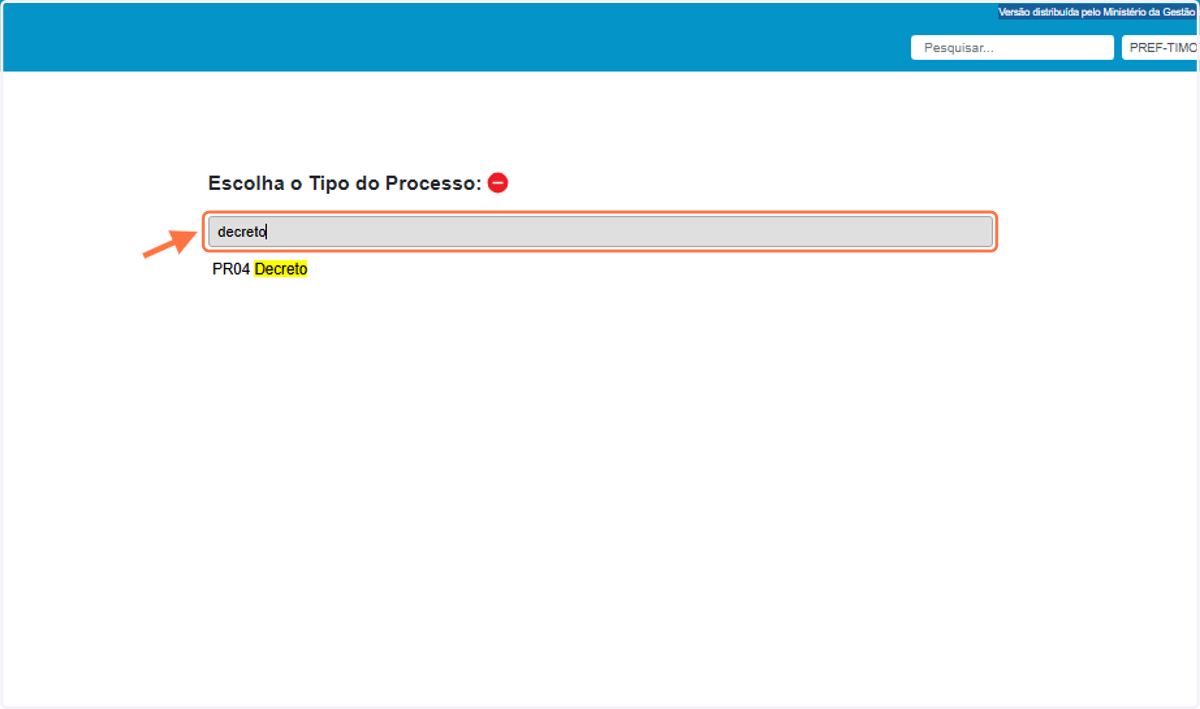 Procure o Tipo de Processo