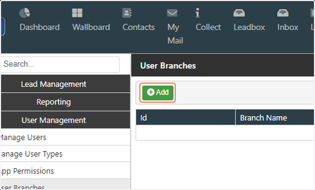 Click on "Add" to create a new branch