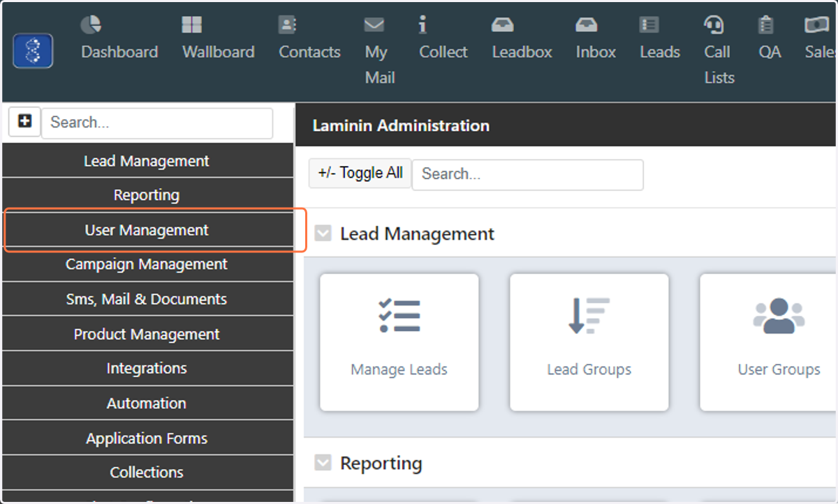 Then click on "User Management"