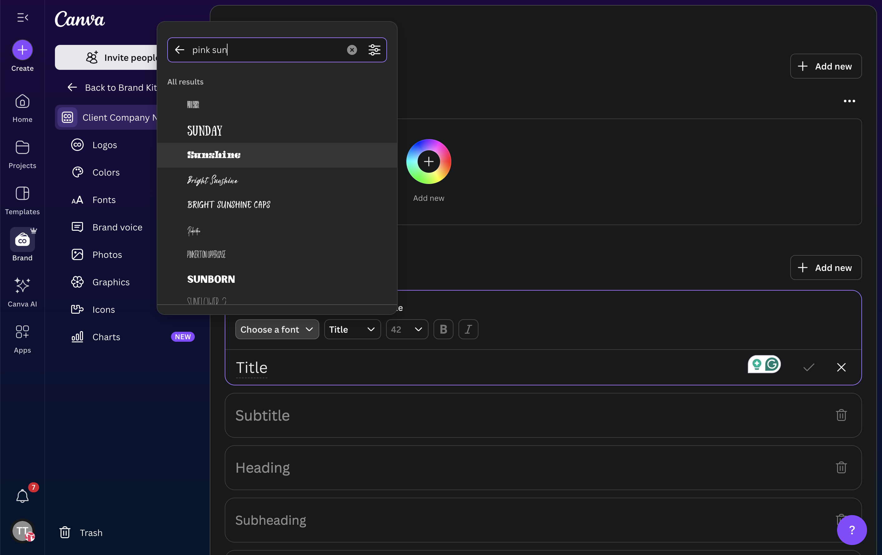 Click on brand font or click "add new"